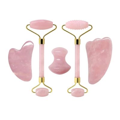 BMXIAJW Rose Quartz Face Jade Roller Massagers Guasha Set Gua Sha Tools Natural Stone Gouache Scraper for Massage Beauty Tool(Type 12)
