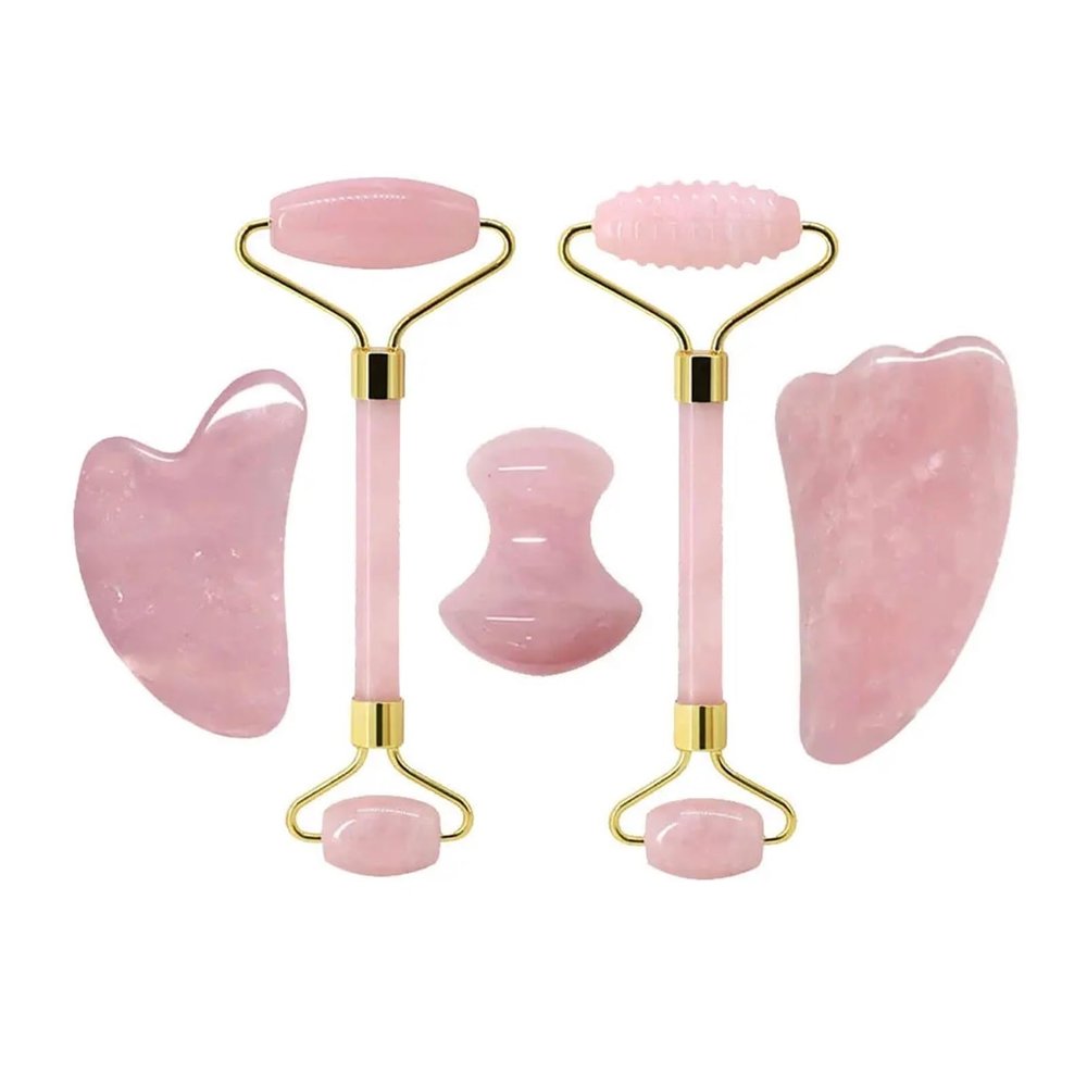 BMXIAJW Rose Quartz Face Jade Roller Massagers Guasha Set Gua Sha Tools Natural Stone Gouache Scraper for Massage Beauty Tool(Type 12)