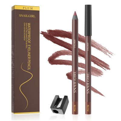 24 Hr Waterproof Eyeliner Duo Sharpenable Eye Pencil, Smudge-Proof, Transfer-Proof, Up to 16HR Wear, Smooth No-Tug Formula, Hydrating Liner With Vitamin E- With eyebrow pencil sharpener (Plum)