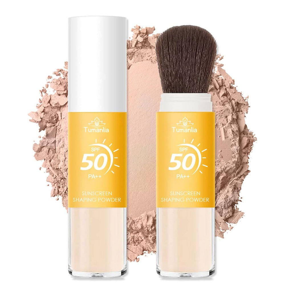 Mineral Sunscreen Setting Powder, Powder Sunscreen Face, SPF 50 PA++, Oil Control Lightweight Breathable Translucent Concealer Brush Face Powder for All Skin