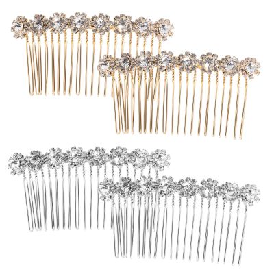 4 Pieces Alloy Rhinestone Side Hair Combs, High-grade Alloy Diamond Rhinestone Flower Hair Side Combs Bridal Jewelry Clips Comb for Women Girls(Silver, Gold)