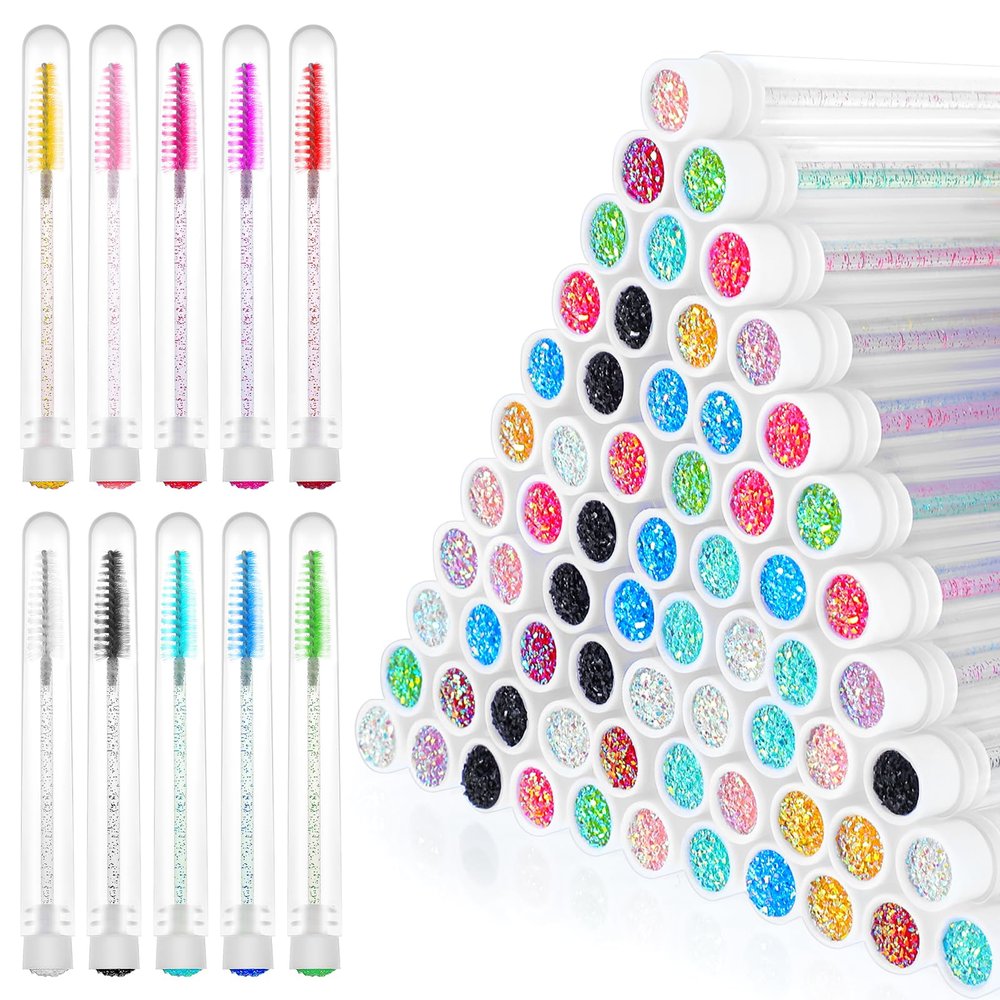 Grevosea 100 Pcs Spoolies for Eyelash Extensions, Diamond Lash Spoolies with Tube Disposable Mascara Wands Eyelash Brushes Eyebrow Applicator Makeup Tool (Mixed Color)