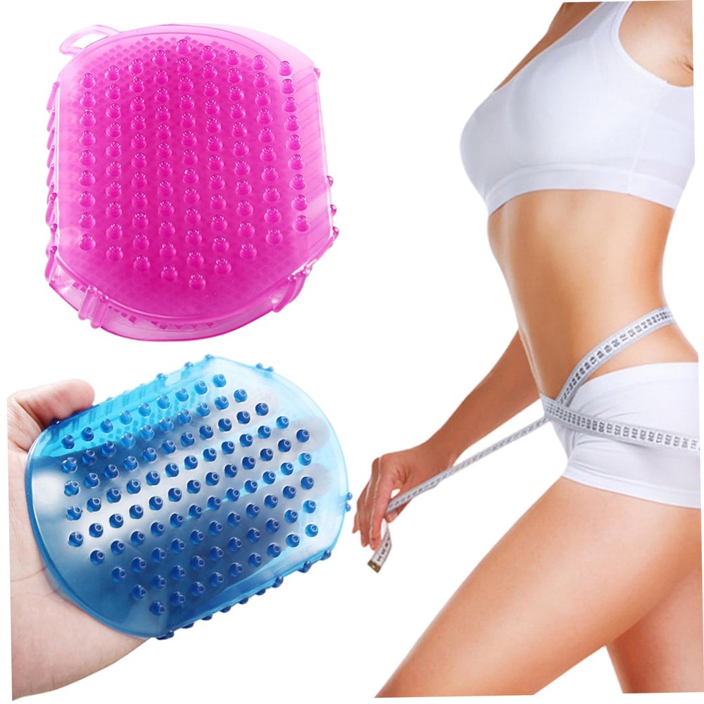 2Pcs Silicone Body Scrubber, Non-Slip PVC Massage Gloves with Hanging Hole Practical Double Sided Brush for Showering Massage
