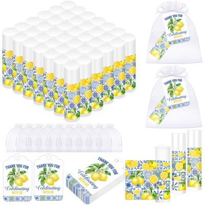 Swiffen 50 Sets Lemon Lip Balm Bulk Baby Shower Favor with Organza Gift Bags and Thank Card Tags Lemon Themed Gifts for Baby Shower Baptism Birthday Party Supplies