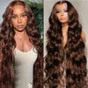 HC 34inch Chocolate Brown Lace Front Wig 13x6 HD Body Wave Human Hair Brown Human Hair Wig 200% Density Pre Plucked Glueless Brown Wigs human hair for Women34inch view 1