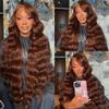 HC 34inch Chocolate Brown Lace Front Wig 13x6 HD Body Wave Human Hair Brown Human Hair Wig 200% Density Pre Plucked Glueless Brown Wigs human hair for Women34inch view 2