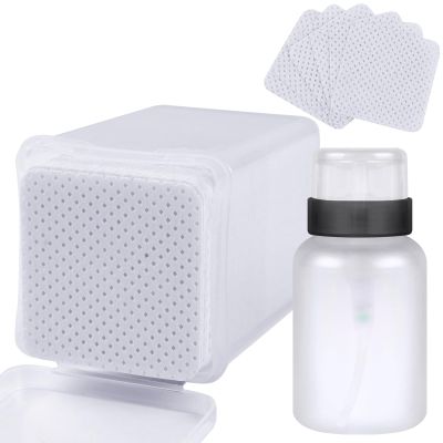 200pcs Nail Cotton Pads, 1 Pull-Off Pump-Style Bottle Suitable for Nail Care Wipes, Nail Cleaning Pads, Mascara Extension Glue Cleaning Wipes, and Nail Care Product Sets (White)