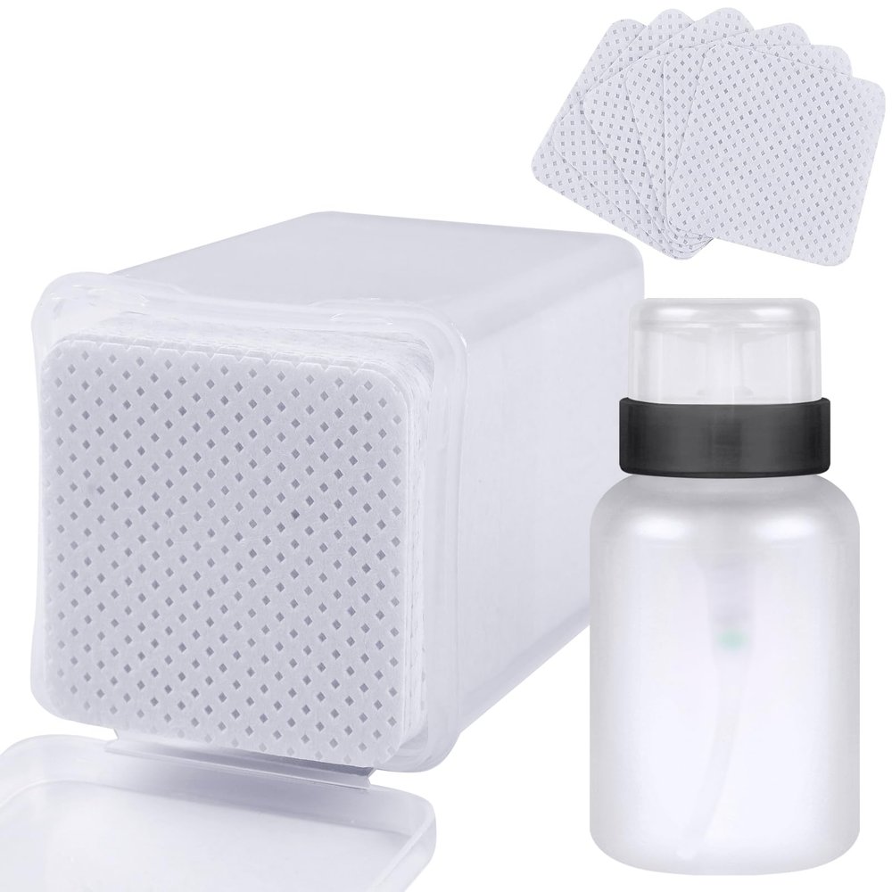 200pcs Nail Cotton Pads, 1 Pull-Off Pump-Style Bottle Suitable for Nail Care Wipes, Nail Cleaning Pads, Mascara Extension Glue Cleaning Wipes, and Nail Care Product Sets (White)