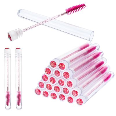20 Sets Disposable Empty Mascara Tube and Lash Spoolies Sets, Mascaras Brushes Tubes Set Mascara Wands Disposable Eyelash Brushes Lash Spoolies for Eyelash Extension (Pink Gold Sequins Style)
