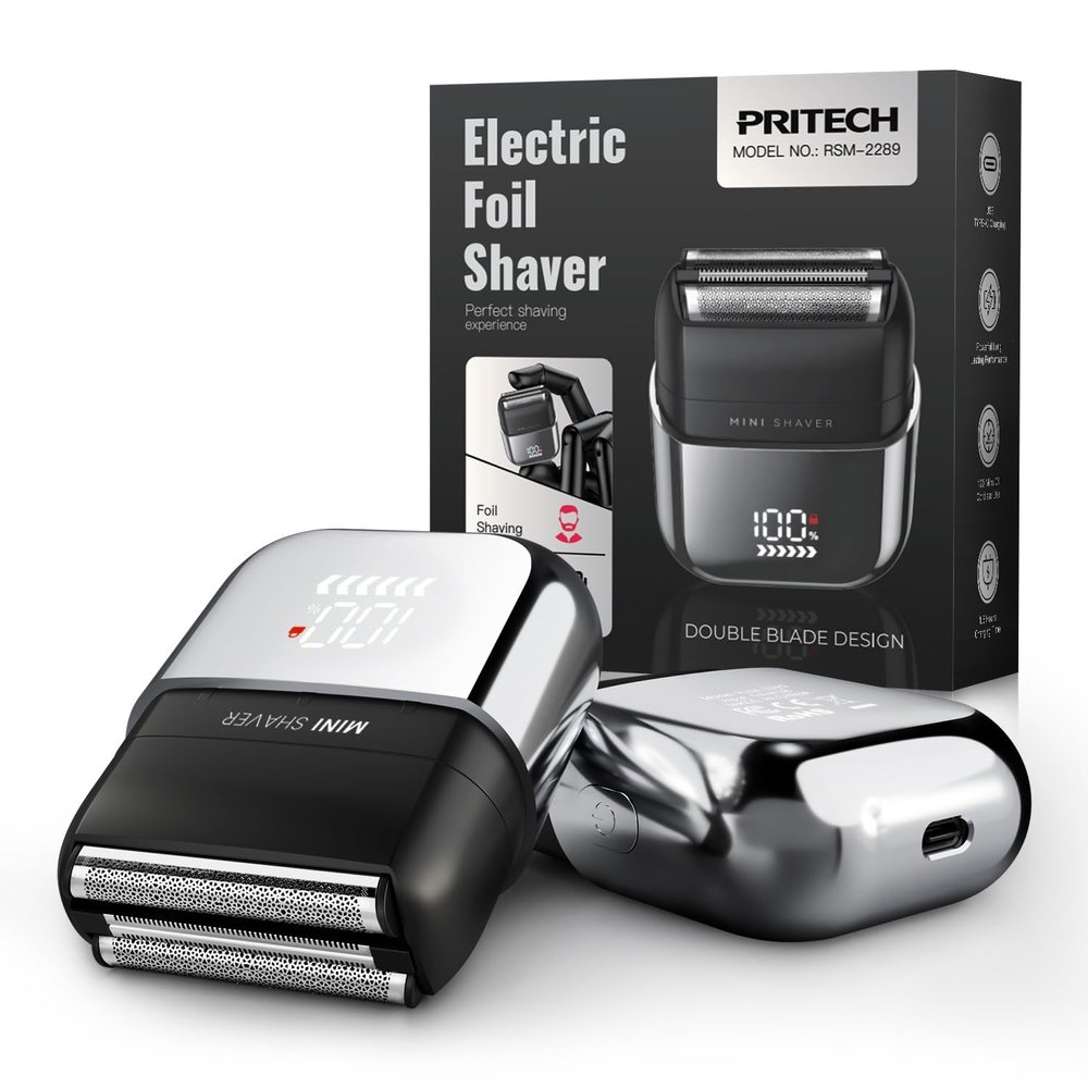 Electric Foil Shaver for Men - Mini Electric Razor for Face Shaving with 3 Floating Blades, USB-C Fast Charging Rechargeable Travel Razor, IPX7 Waterproof Wet Dry, LED Display, Travel Lock