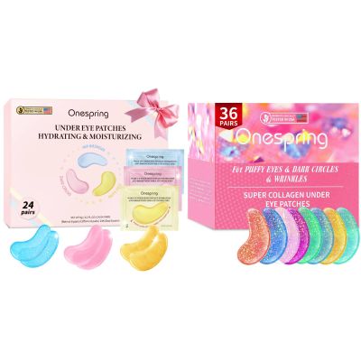 Onespring 3-in-1 Eye Masks 24 & Collagen Eye Masks 36 Pairs - Bachelorette Party, Caffeine, Retinol, 24K Gold Under Eye Patches for Puffiness, Dark Circle, Wrinkles, Fine Lines - Spa Party