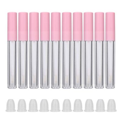 10 Pcs 2.5ml Refillable Lip Gloss Bottle DIY Empty Lip Balm Tube Container Makeup Tool Accessory Transparent Black Pink Lid Leak Proof Stopper (pink)