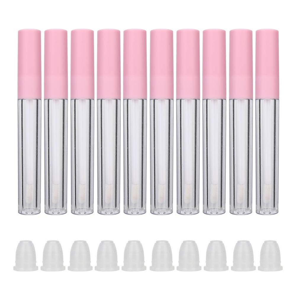 10 Pcs 2.5ml Refillable Lip Gloss Bottle DIY Empty Lip Balm Tube Container Makeup Tool Accessory Transparent Black Pink Lid Leak Proof Stopper (pink)
