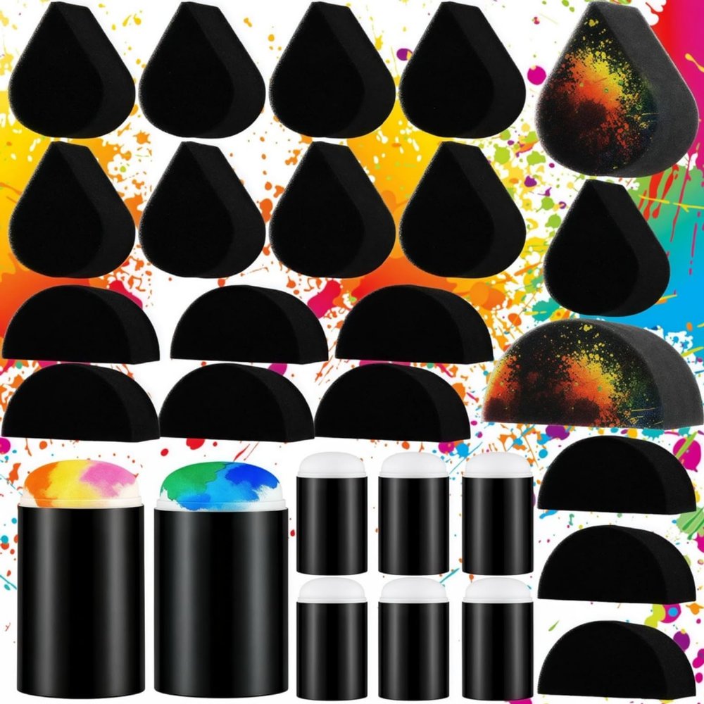 28 Pcs Face Painting Sponge Kit - High Density Face & Body Paint Sponges for Art Work Body Painting Halloween Costumes - 10 Petal + 10 Half Moon + 8 Finger Daubers