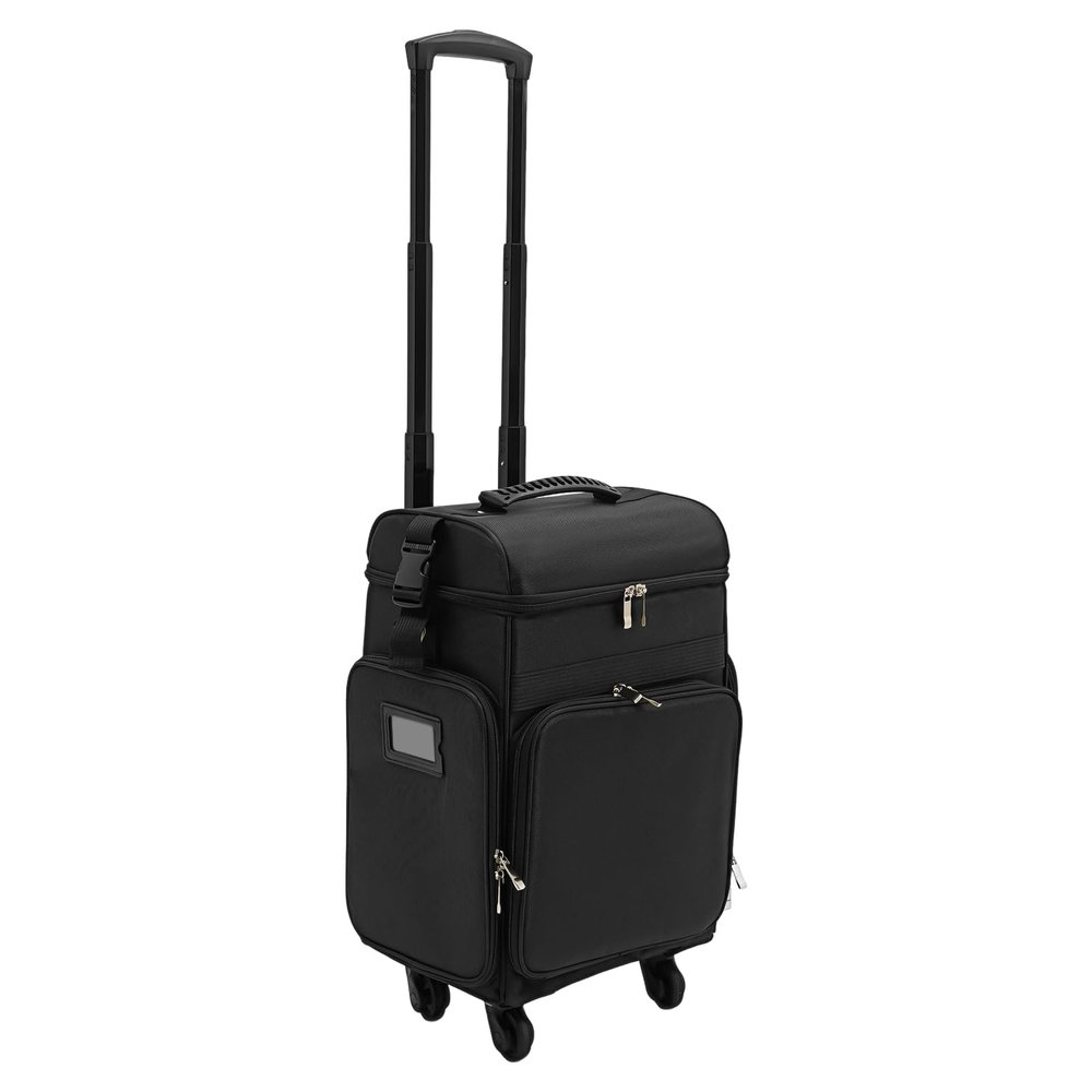 BFDIEEM Makeup Rolling Train Case Large Storage Cosmetic Trolley, Professional Cosmetic Organizer Box with Detachable Wheels 14.17 * 10.24 * 18.9in, Salon Barber Case Traveling Cart Trunk, Black