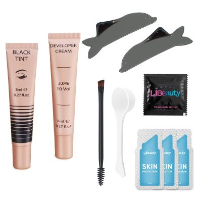 Libeauty Eyelash Color Kit, Instant Black Color Kit for Hair Lasts Up 4 Weeks with Reusable eye patches Lash Colour Kit Suitable For DIY At Home Or Salon (With dolphin eye patches)