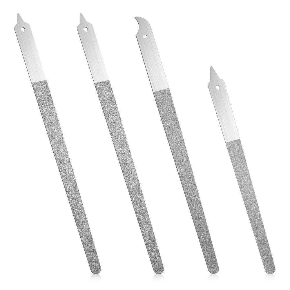 4Pcs Diamond Deb Nail File, 8 Inch Stainless Steel Diamond Nail File, Professional Manicure Tools for Salon Home Use (Inclouding 6 Inch Tool, 2 Straight Tip and 2 Curved Tip Nail Files)