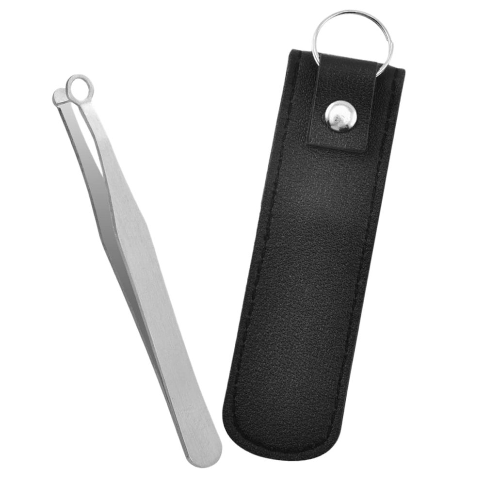 Baluue Stainless Steel Nose Hair Remover Tweezers with Rounded Tips Ergonomic Manual Nasal Hair Trimming Tool for Men and Safe Personal Grooming with Black Leather Case
