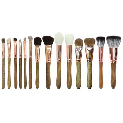14pcs Hand Crafted Makeup Brushes Set Soft Saikoho Goat Weasel Squirrel Hair Blush Foundation Eye Shadow Brush Green Sandalwood Handle Professional Make Up Brushes Kit