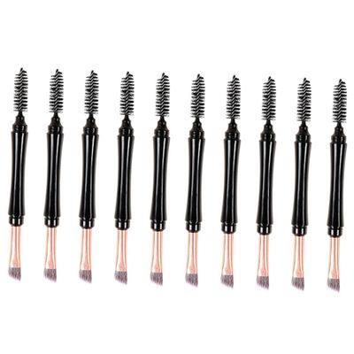 COOLHIYA 10Pcs Dual Ended Eyebrow and Eyelash Brush Kit Portable Black Makeup Supplies for Women Multi Functional Eye Brow Tool for Shaping Separating and Enhancing Eyebrows and Lashes