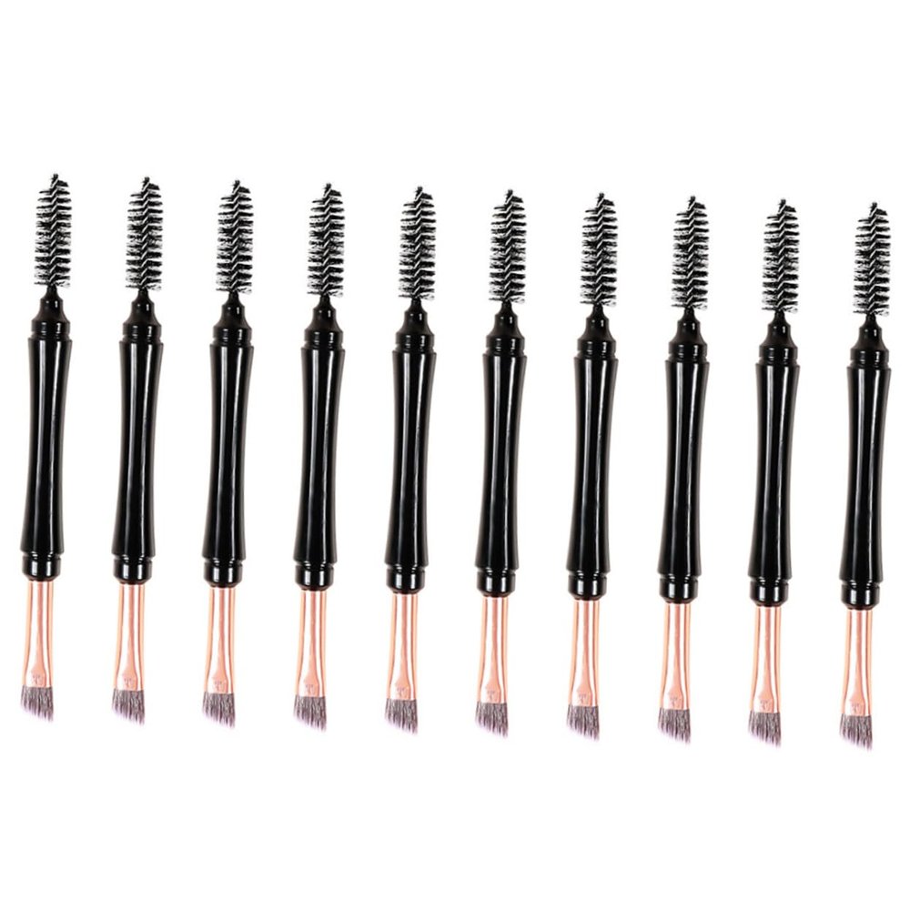 COOLHIYA 10Pcs Dual Ended Eyebrow and Eyelash Brush Kit Portable Black Makeup Supplies for Women Multi Functional Eye Brow Tool for Shaping Separating and Enhancing Eyebrows and Lashes