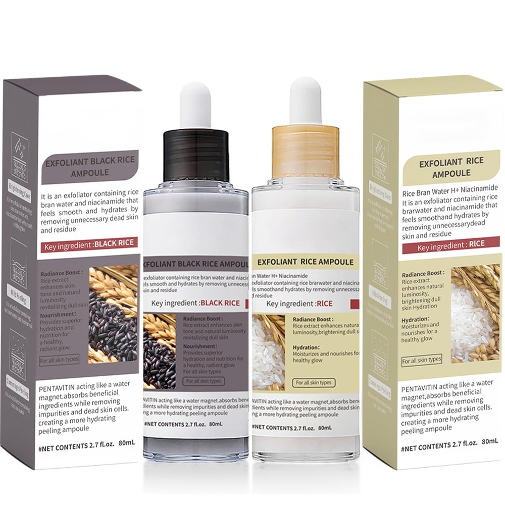 Black and White Rice Peeling, Soft Rice Exfoliating Face and Body, New glow rice Black and White Rice Exfoliant Duo Ampoule Set for All Skin Types, Gentle Peel & Deep Hydration 2 Pack (2.7 fl oz Each)