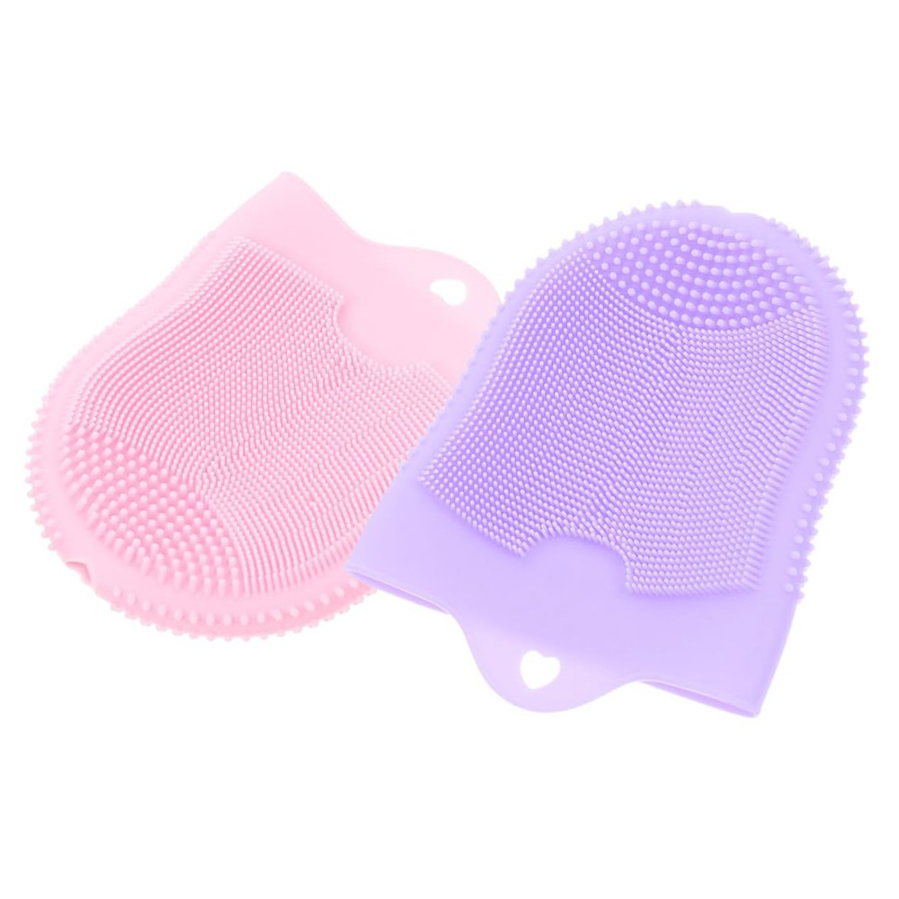 Beatifufu 2Pcs Silicone Facial Cleansing Brush Deep Cleaning Soft Exfoliator for Women Gentle Massage Glove Shape for Sensitive Skin Household Face Wash Gift Pink Purple
