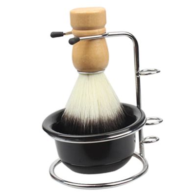 COOLHIYA Stainless Steel Shaving Brush Kit with Soft Bristles Shaving Bowl and Ergonomic Stand for Mens Grooming Comfortable Wet Shave and Easy Lathering