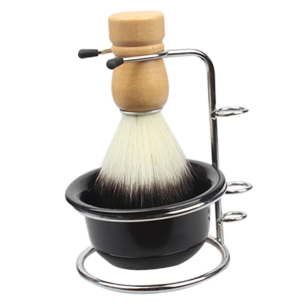 COOLHIYA Stainless Steel Shaving Brush Kit with Soft Bristles Shaving Bowl and Ergonomic Stand for Mens Grooming Comfortable Wet Shave and Easy Lathering
