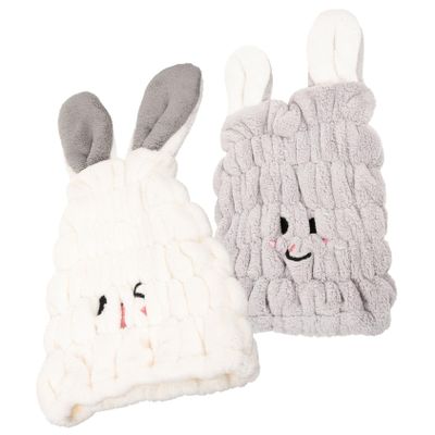 FOMIYES 2 pcs Hair Towel Wrap with Cute Rabbit Ears Super Absorbent Quick Drying Hair Caps for Thick Soft Microfiber Bath Towels to Reduce Drying and Frizz Skin Friendly