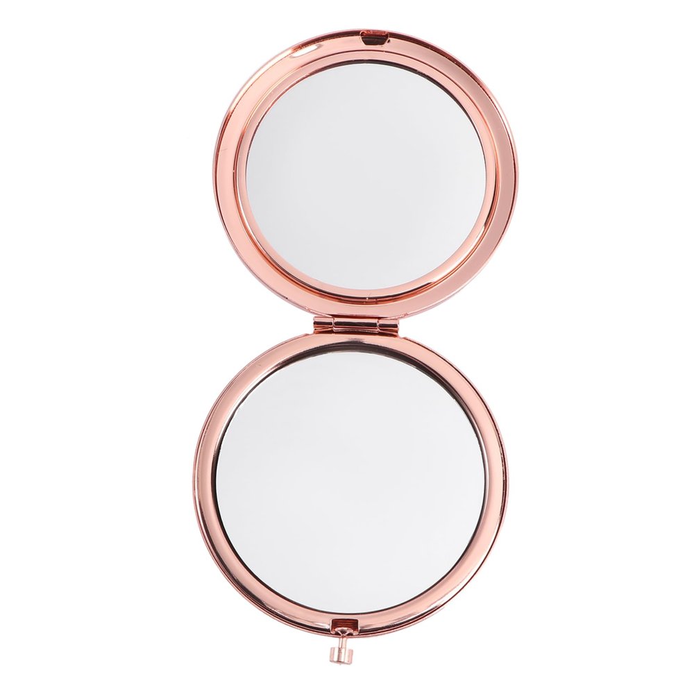 MERRYHAPY Portable Folding Round Makeup Mirror with Accents Lightweight Metal Cosmetic Tool for Travel and Daily Use Chic Pink and Rose Gold Compact Vanity Women