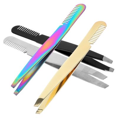 Beavorty 4pcs Professional Eyebrow Tweezers for Women with Stainless Steel Tips Ergonomic Grip and Comb Precision Facial Hair Remover for Ingrown Hair Splinters and Grooming