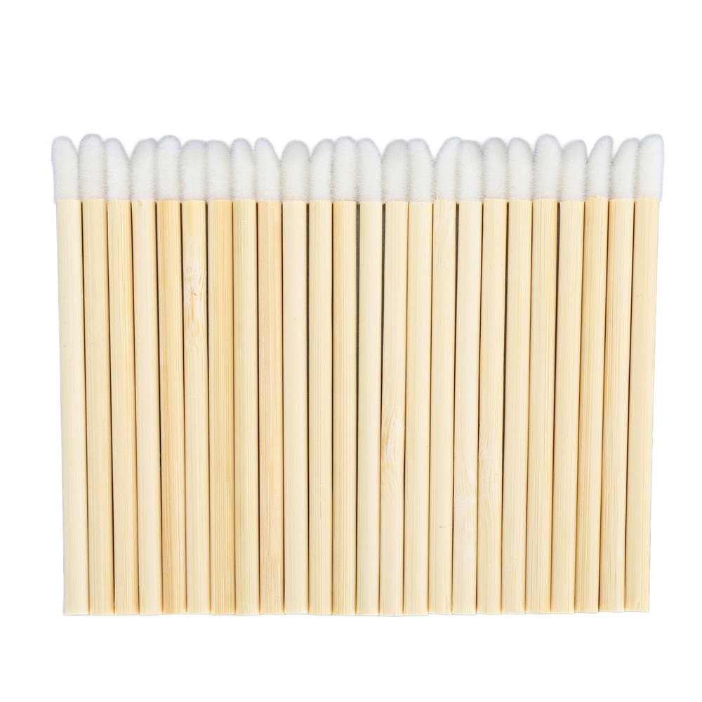 EIMSOAH 100pcs Disposable Bamboo Handle Lip Brush, Portable Makeup Tool Lip Gloss Wand, Bamboo Handle Lipstick Applicator, for Girls