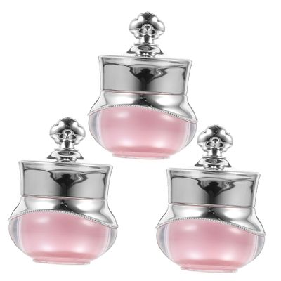 PLAFOPE 3pcs Refillable Travel Cream Jars Pink Acrylic Containers with Lids for Cosmetics Eye Cream Lotion Storage Portable Small Toiletry Bottles for Business Trips and Daily Use