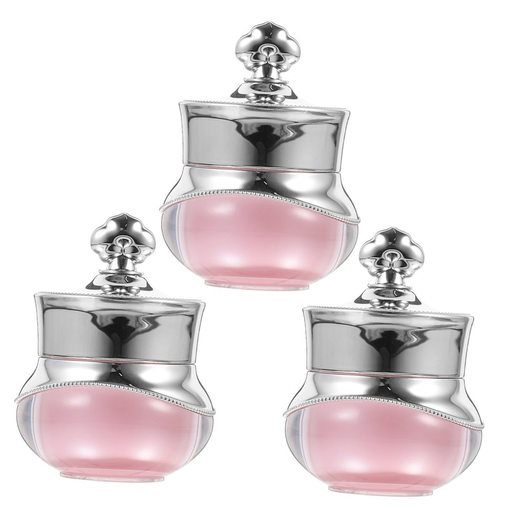 PLAFOPE 3pcs Refillable Travel Cream Jars Pink Acrylic Containers with Lids for Cosmetics Eye Cream Lotion Storage Portable Small Toiletry Bottles for Business Trips and Daily Use