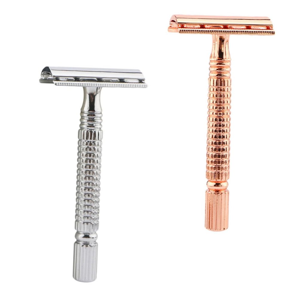 Baluue 2PCS Double Edged Manual Shaving Cutter for Men Washable Metal Razor with Non Slip Handle Lightweight Safety Shaver for Smooth Beard Grooming Resistant Design