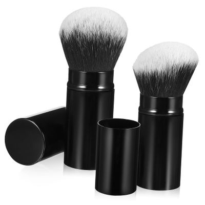 BUTIFULSIC 2pcs Retractable Makeup Brush with Flat and Angled Soft Bristles Handles for Travel Portable Powder and Face Makeup Brushes with Comfortable Grip