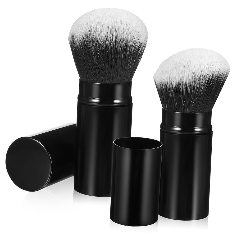 BUTIFULSIC 2pcs Retractable Makeup Brush with Flat and Angled Soft Bristles Handles for Travel Portable Powder and Face Makeup Brushes with Comfortable Grip
