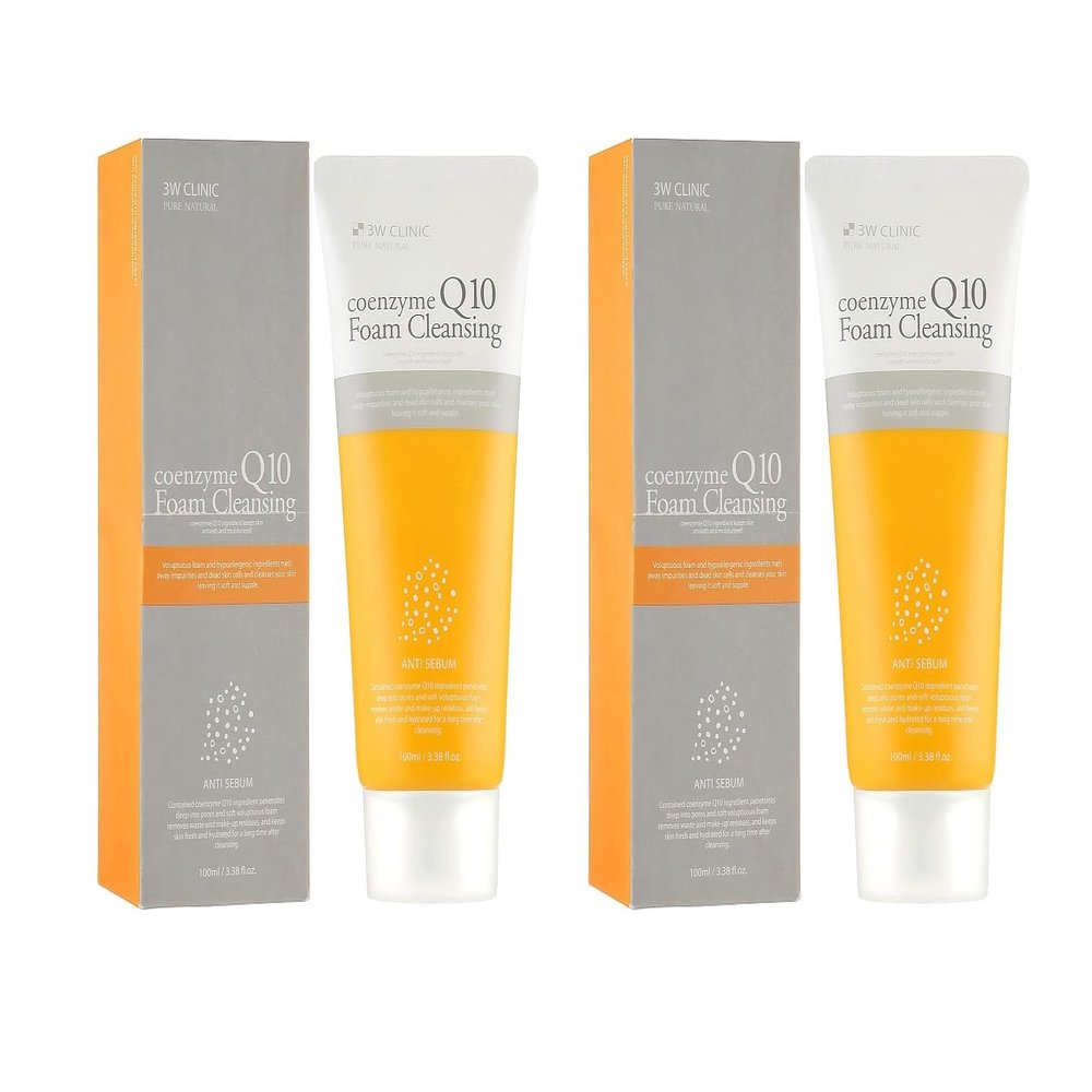 3W Clinic Coenzyme Q10 Anti-Sebum Foam Cleansing, 100ml/3.38 fl oz, Pack of 2/Korea-Beauty/Korea Made