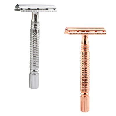 BIUDECO 2PCS Manual Double Edged Safety Razor for Men Old Style Metal Shaver in Rose Gold Silver Close Smooth Shaving for Face Legs Body Portable Traditional Hair Razor