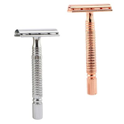 Healeved 2PCS Double Edged Manual Shavers for Men and Women Lightweight Non Skid Grip Metal Razors Traditional Old Style Body Hair Shaving Kit with Rose Gold and Silver Handles Easy to