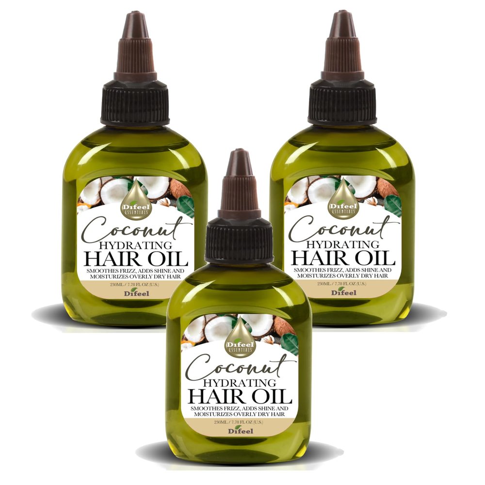 Difeel Essentials Hydrating Coconut - Hair Oil 2.5 oz. (Pack of 3)- Anti-Frizz, Nourishing Moisture, Improves Shine Hair Oil