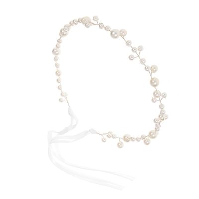 ETHZZLE Pearl Ribbon Wedding Headband Lightweight Bridal Hairband for Women Soft Chain Hair Accessory Chic Simple White Headdress for Brides and Special Occasions