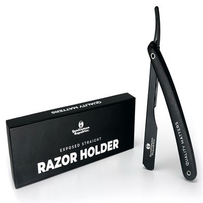 Gentlemen Republic Barber Exposed Straight Razor Black Wood Edition | Professional Stainless Steel Blade Holder for Mens Shaving & Beard Shaping Straight Edge Barber Razor (Blades Not Included)