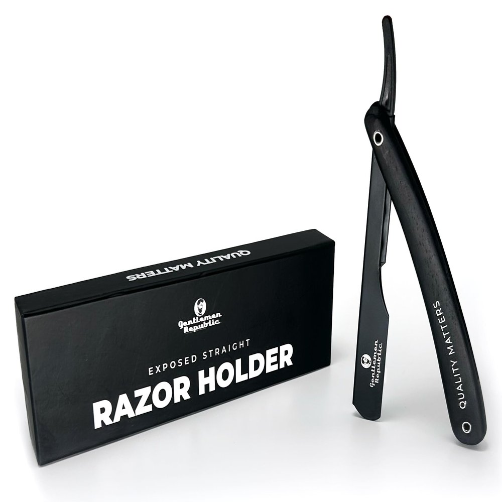 Gentlemen Republic Barber Exposed Straight Razor Black Wood Edition | Professional Stainless Steel Blade Holder for Mens Shaving & Beard Shaping Straight Edge Barber Razor (Blades Not Included)