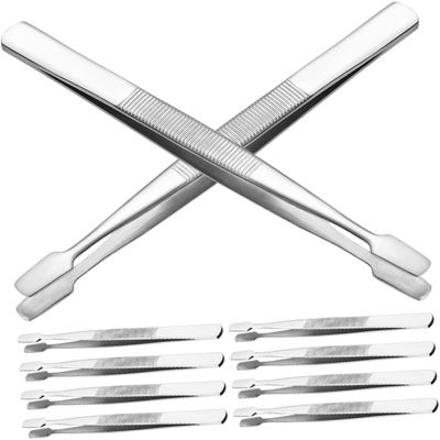 BUTIFULSIC 10Pcs Stainless Steel Stamp Tweezers Wide Flat Head Philately Collector Tools Lash Extension Eyelash Tweezers for Precise Gripping and Cosmetic Use