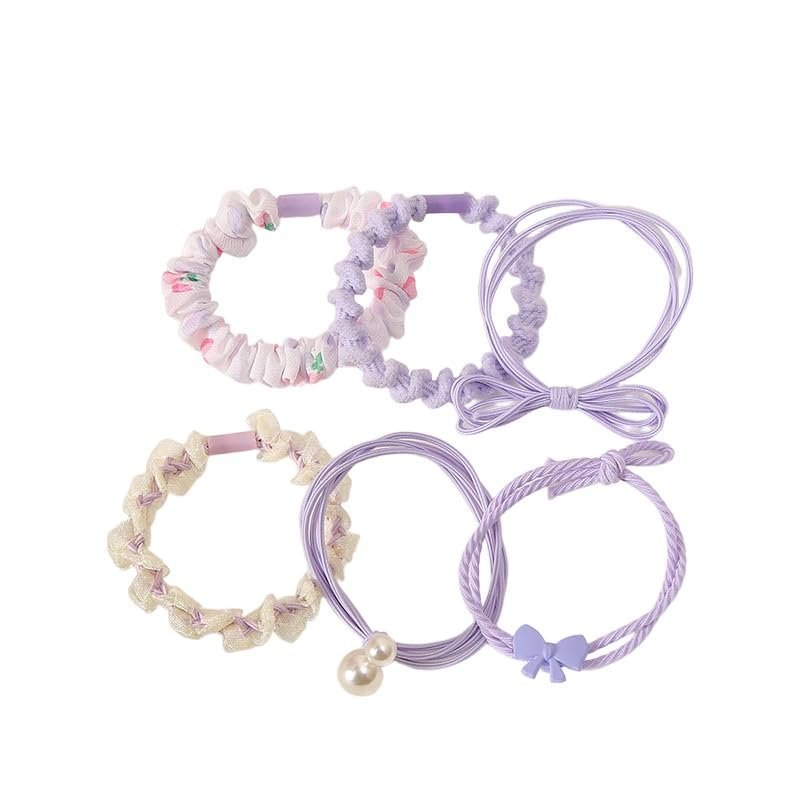 6pcs/pack Colorful Hair Bands, High Ponytail Hair Bands Cute Hair Ties for Girls and Kids Seamless Hair Ties for Thin Hairs (Purple)