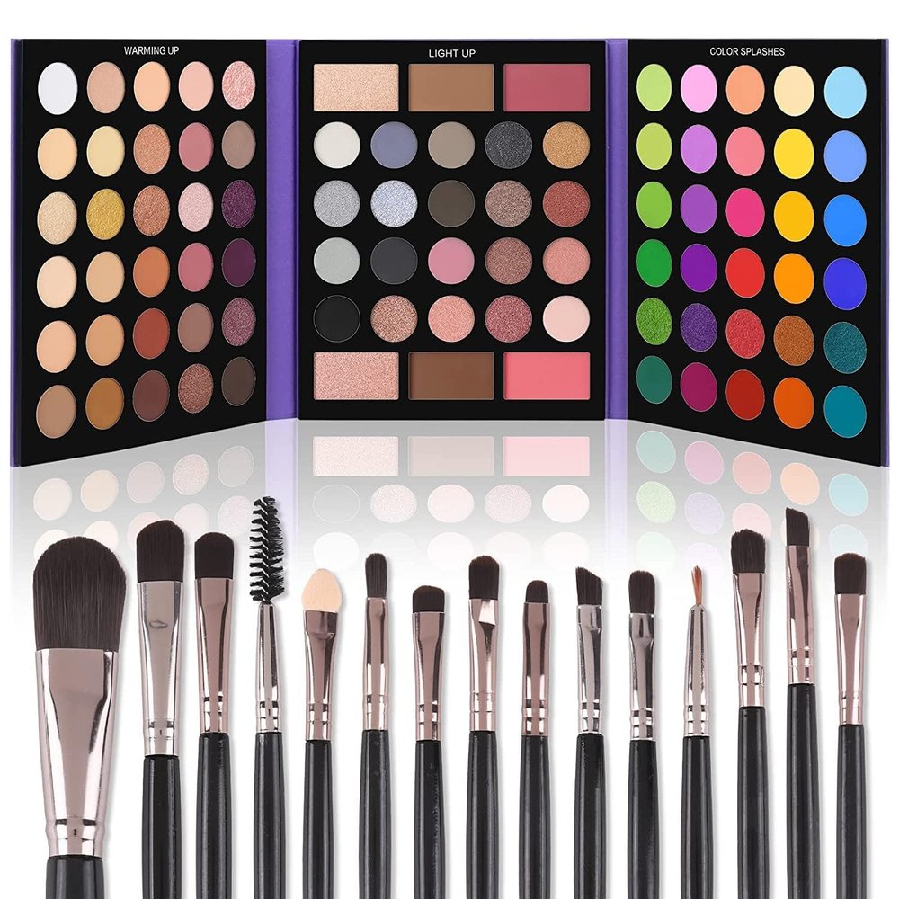 Eyeshadow Palette with 15Pcs Makeup Brushes 86 Colors Matte, Shimmer & Glitter Eye Shadow, Highlighter, Contour & Blush Set Pigmented Beauty Kit for Women, Valentine's Day Makeup Gift