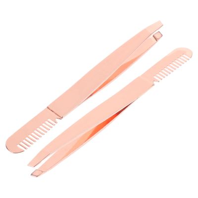 Baluue 2pcs Stainless Steel Eyebrow Tweezers for Women Portable Double Ended Brow Repair Tools with Comb Beauty Accessories for Precise Hair Removal and Easy Carry