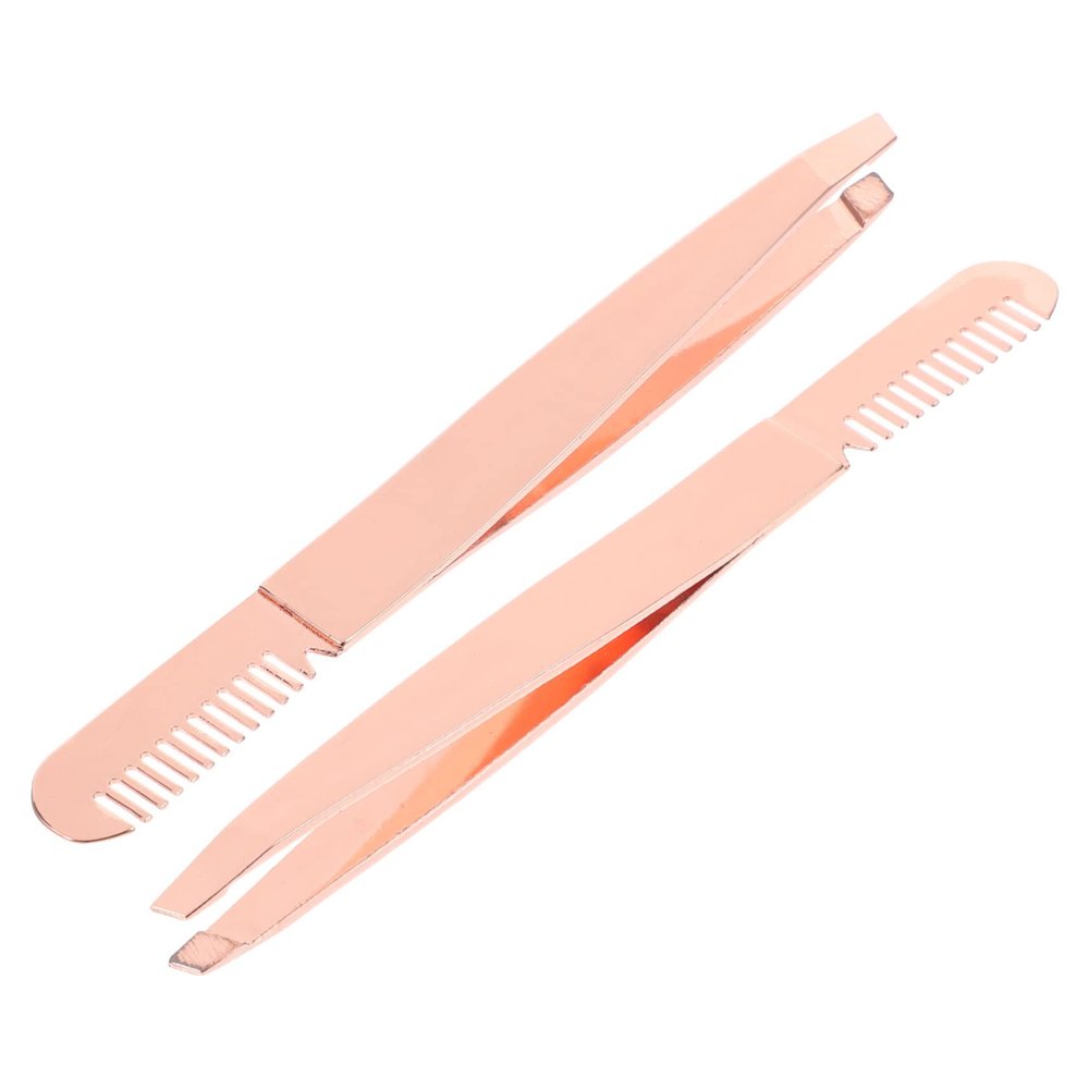 Baluue 2pcs Stainless Steel Eyebrow Tweezers for Women Portable Double Ended Brow Repair Tools with Comb Beauty Accessories for Precise Hair Removal and Easy Carry
